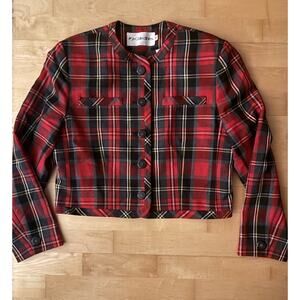 VTG JH COLLECTIBLES Tartan Plaid Jacket Red Black Holiday Cropped 8